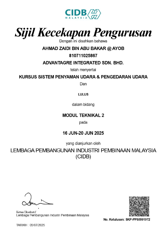 Certificate of Competency in Air Conditioning and Air Distribution System Management